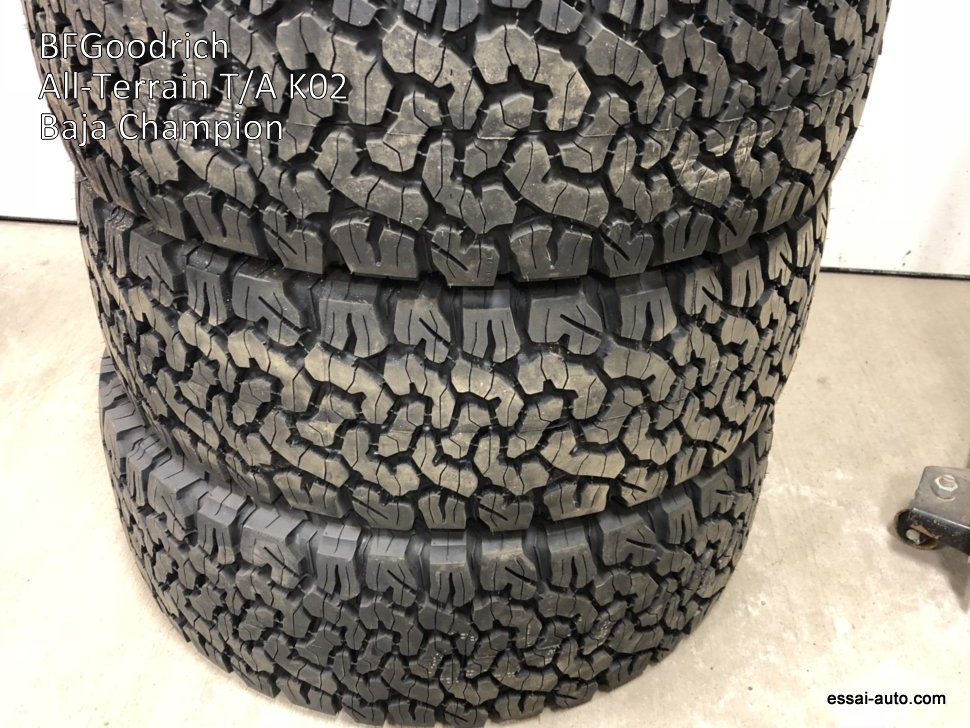 Match comparatif pneus BFGoodrich All Terrain T/A KO2 Baja Champion